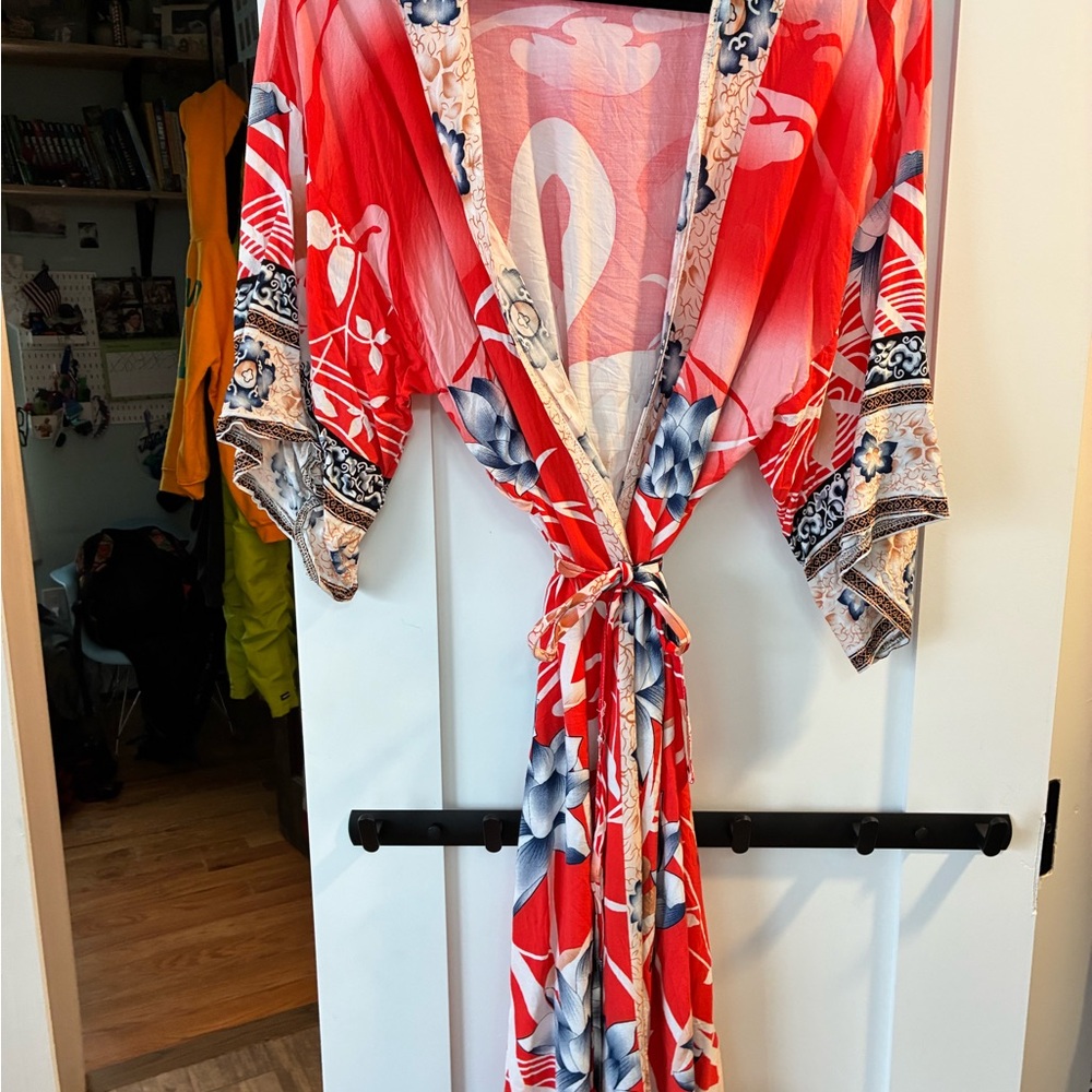 Floral Red Kimono Robe